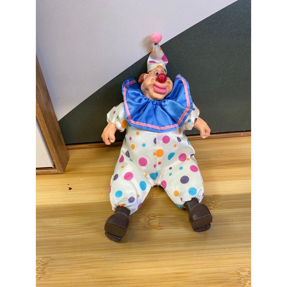 Unbranded Clown Doll Unisex Small White Polka Dot Vintage Style Circus Decor